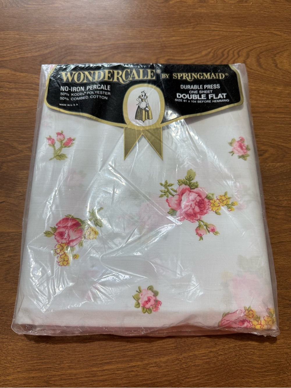 Vintage Springmaid Wondercale Double Full Pink Roses Floral Flat Sheet 81x104